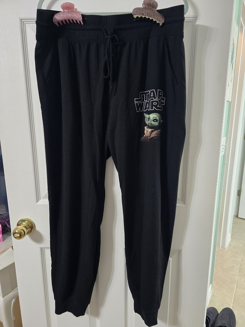 Star Wars Black Jogger Pants with Green The Child Graphic